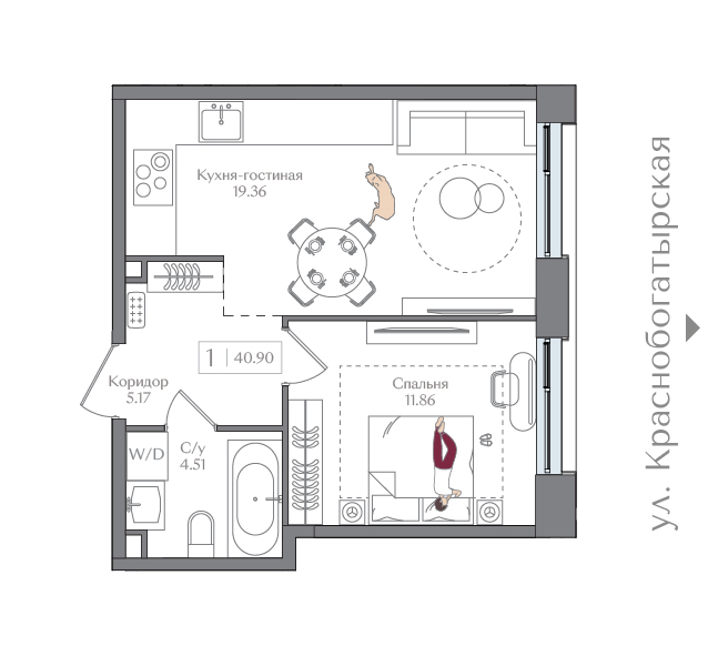2 ккв (Евро) 40,9 м²