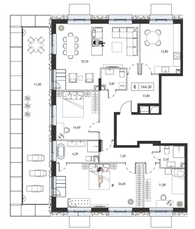 4 ккв 144,2 м²