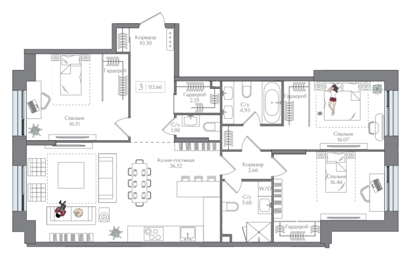 4 ккв (Евро) 113,7 м²