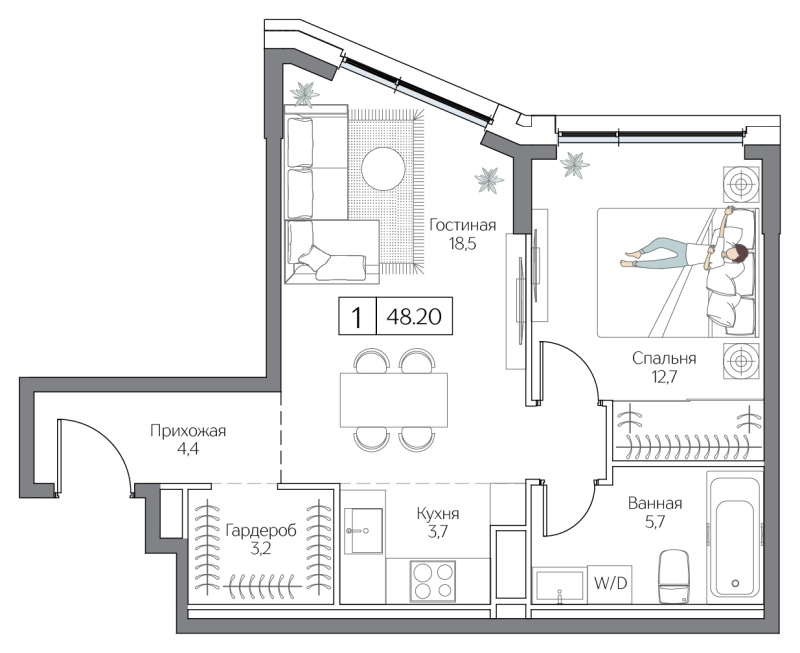 2 ккв (Евро) 48,2 м²