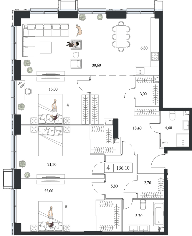 4 ккв (Евро) 136,1 м²