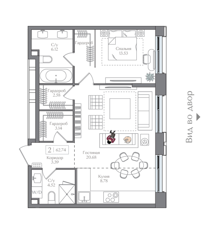 2 ккв (Евро) 62,7 м²