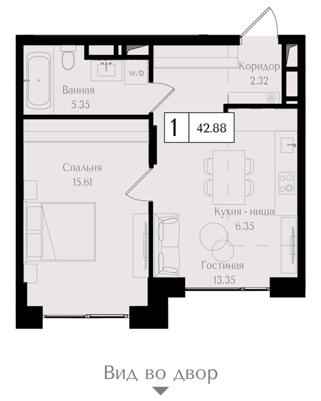 2 ккв (Евро) 42,9 м²