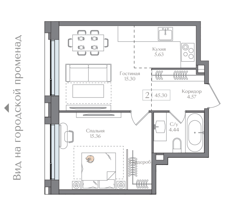 2 ккв (Евро) 45,3 м²