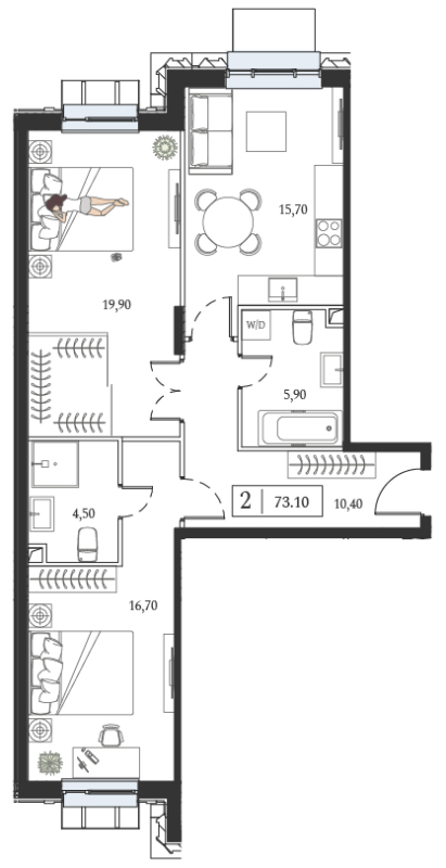 3 ккв (Евро) 73,1 м²