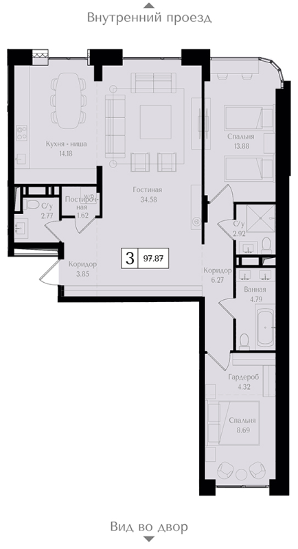 3 ккв (Евро) 97,9 м²