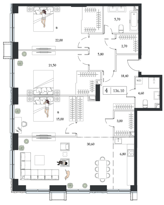 4 ккв (Евро) 136,1 м²