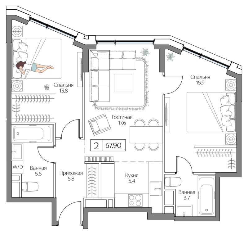 3 ккв (Евро) 67,9 м²