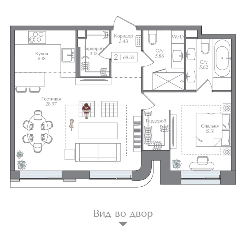 2 ккв (Евро) 68,5 м²