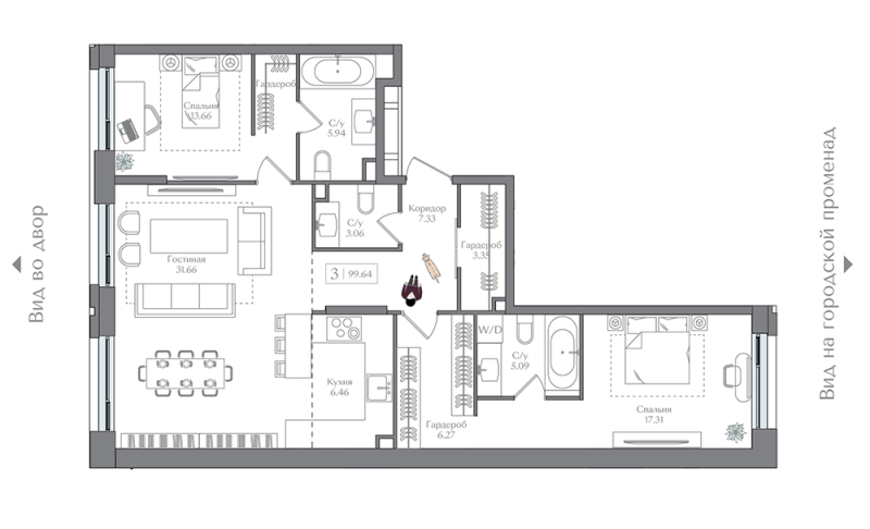 3 ккв (Евро) 99,6 м²