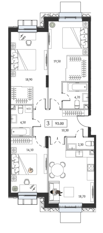 4 ккв (Евро) 93 м²