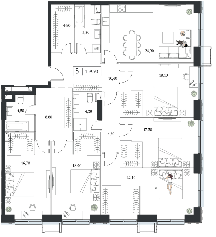 6 ккв (Евро) 159,9 м²
