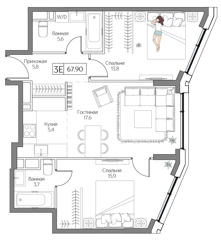 3 ккв (Евро) 67,9 м²