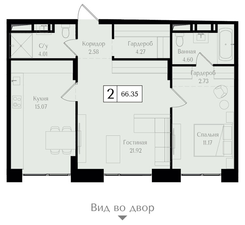 3 ккв (Евро) 66,4 м²