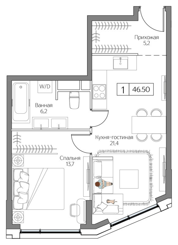 2 ккв (Евро) 46,5 м²
