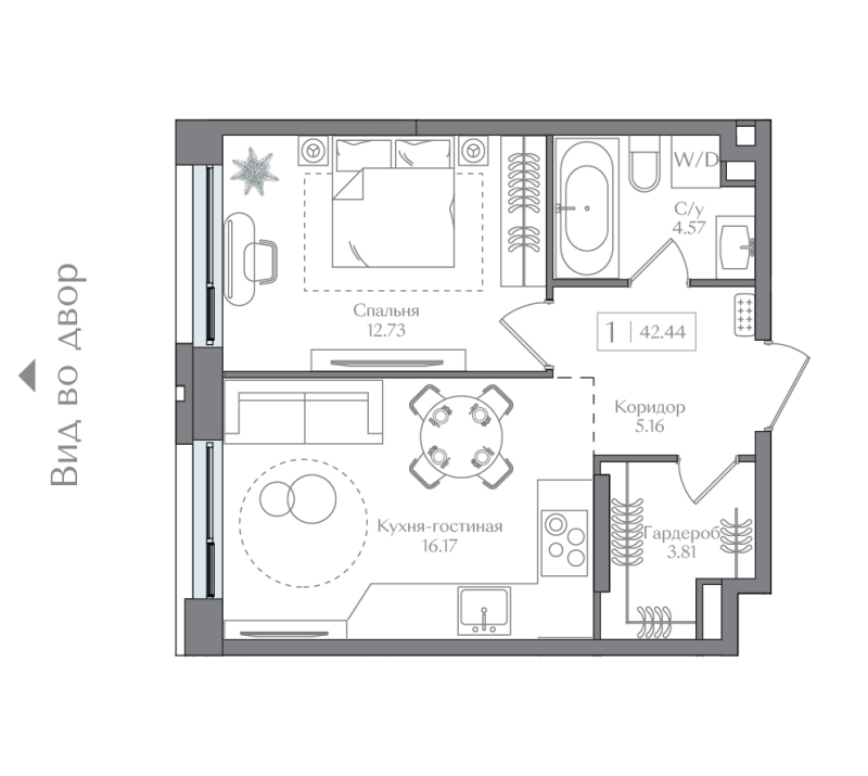 2 ккв (Евро) 42,4 м²