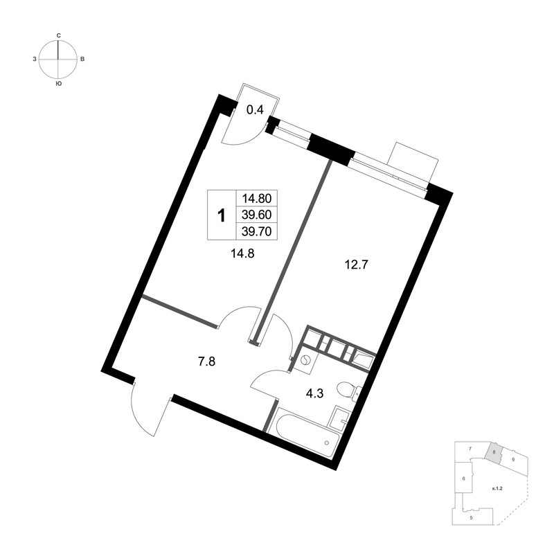 1 ккв 39,7 м²