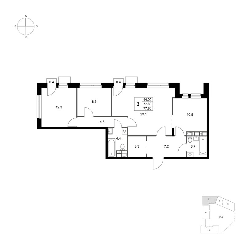 4 ккв (Евро) 77,8 м²