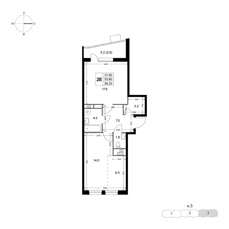 2 ккв (Евро) 53,5 м²