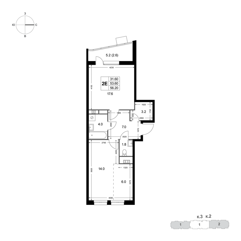 2 ккв (Евро) 53,6 м²