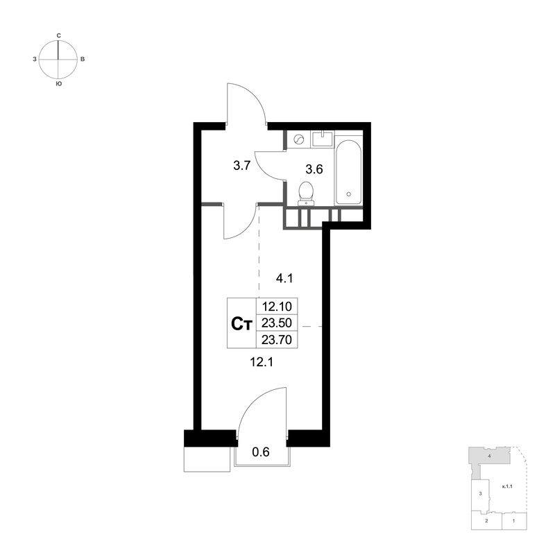 Студия 23,7 м²