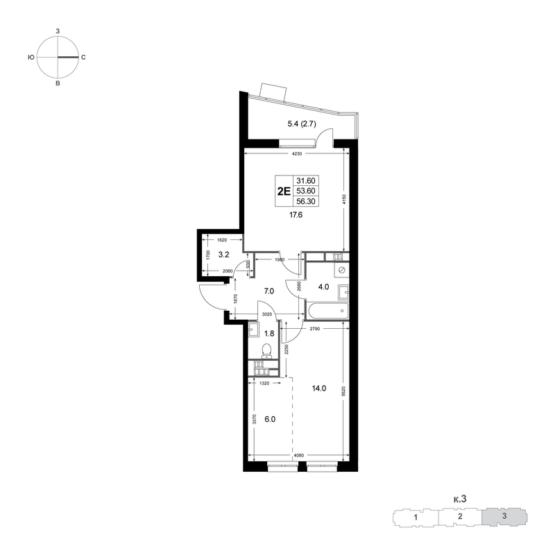 2 ккв (Евро) 53,6 м²