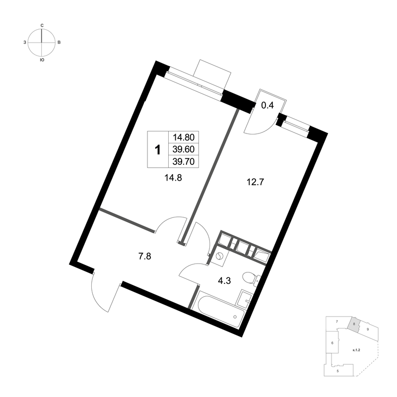 1 ккв 39,7 м²