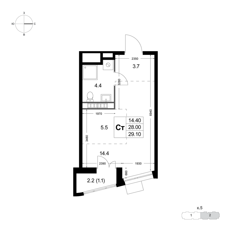 Студия 27,9 м²