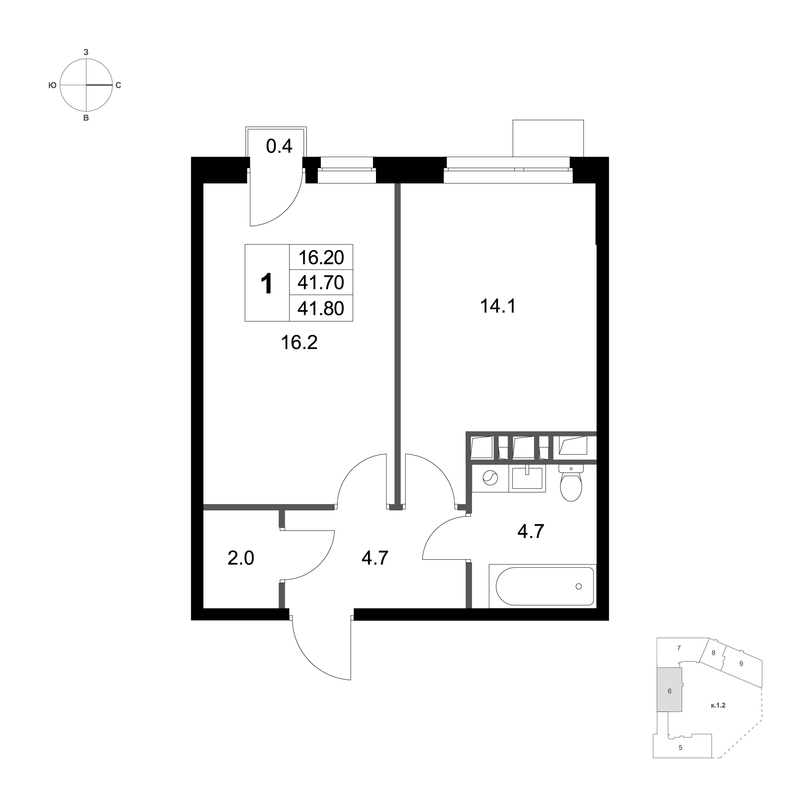 1 ккв 41,8 м²