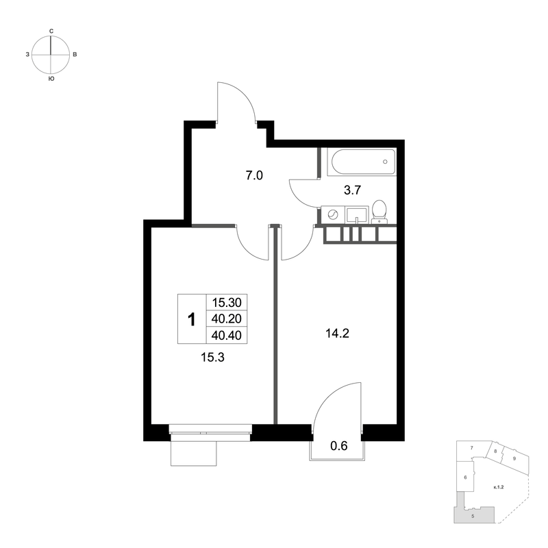 1 ккв 40,4 м²