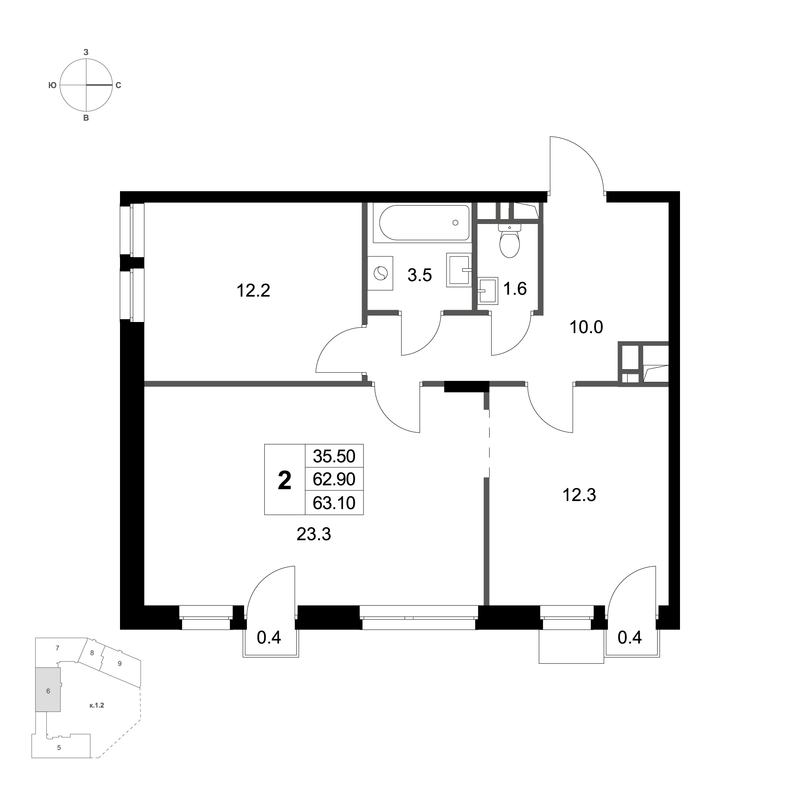 2 ккв 63,1 м²