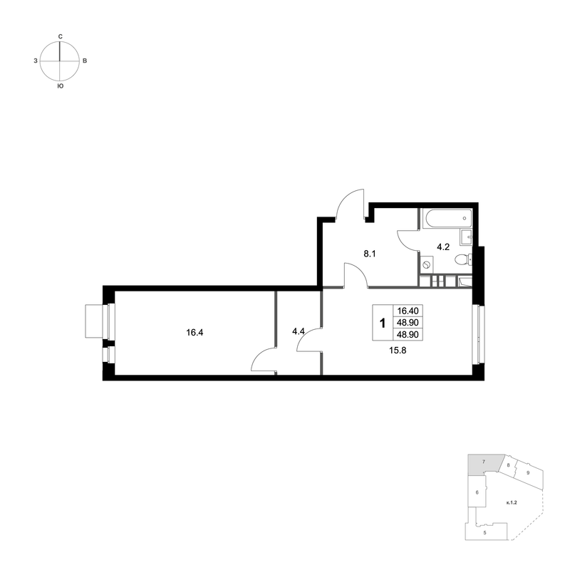 2 ккв (Евро) 48,9 м²