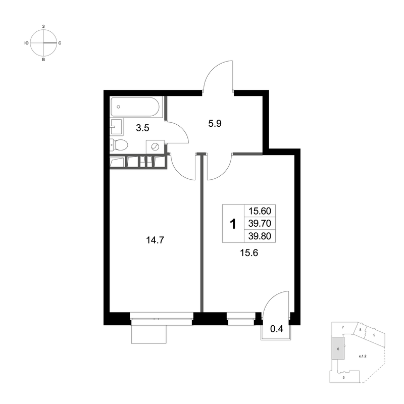 1 ккв 39,8 м²