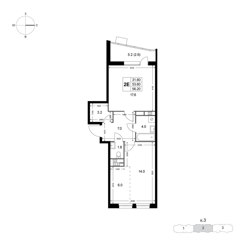 2 ккв (Евро) 53,6 м²