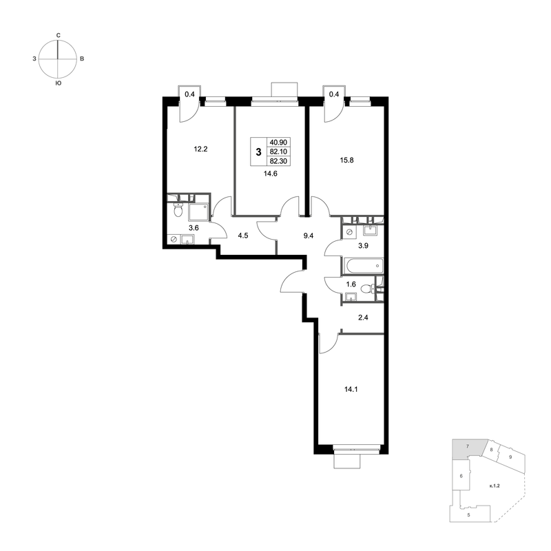 3 ккв 82,3 м²