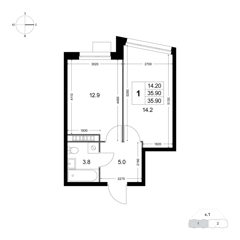 1 ккв 36 м²