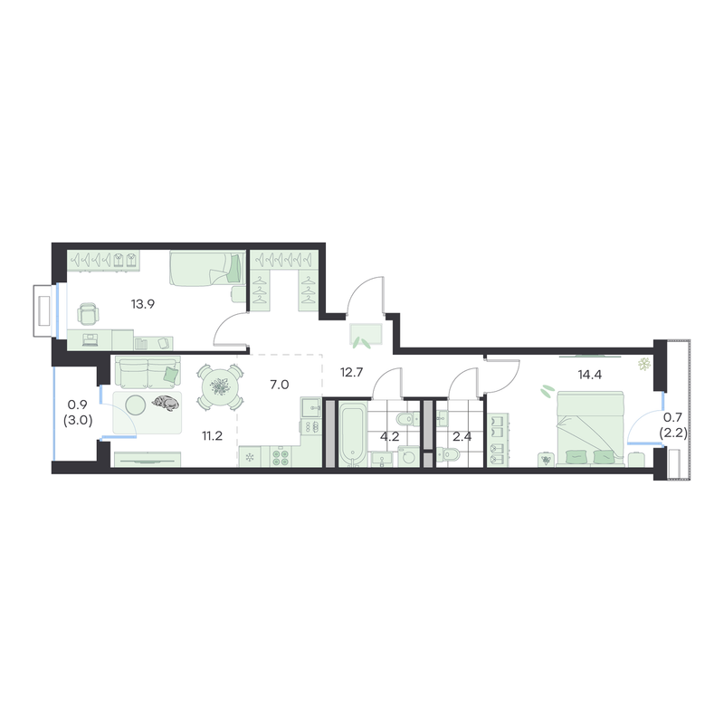 3 ккв (Евро) 68 м²