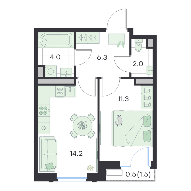 1 ккв 38,3 м²