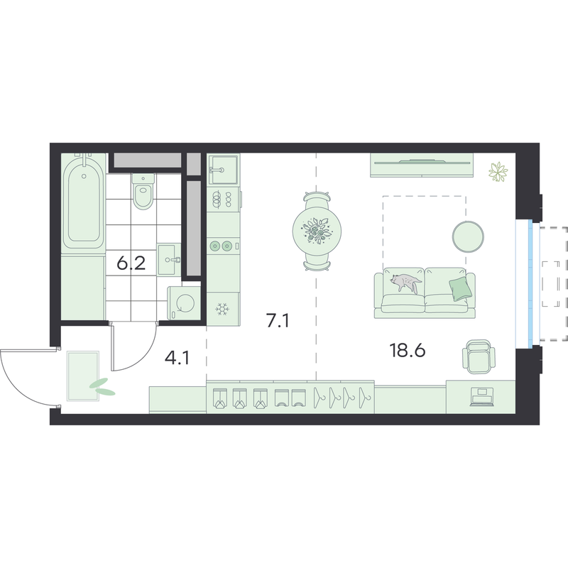 Студия 36 м²