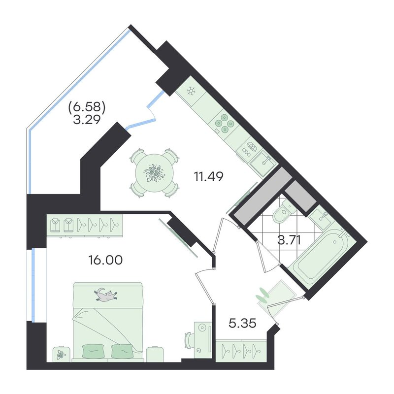 1 ккв 39,8 м²