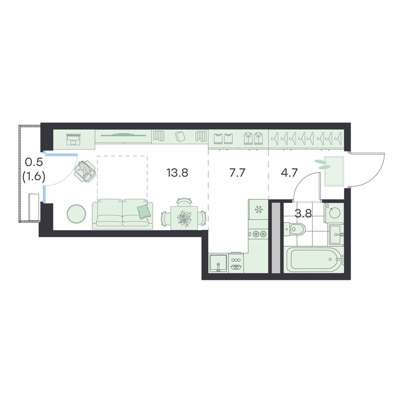 Студия 30,5 м²