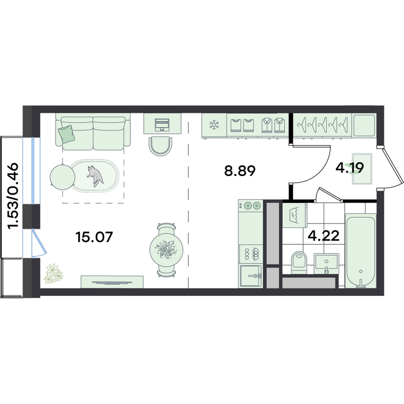 Студия 32,9 м²