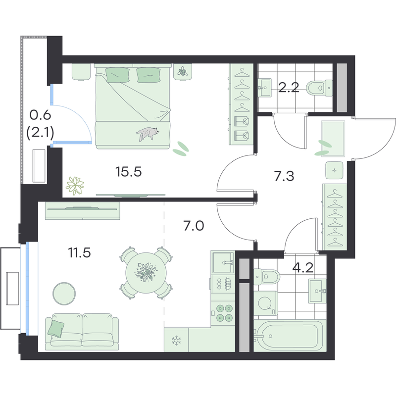 2 ккв (Евро) 48,3 м²