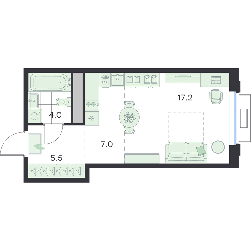 Студия 33,7 м²