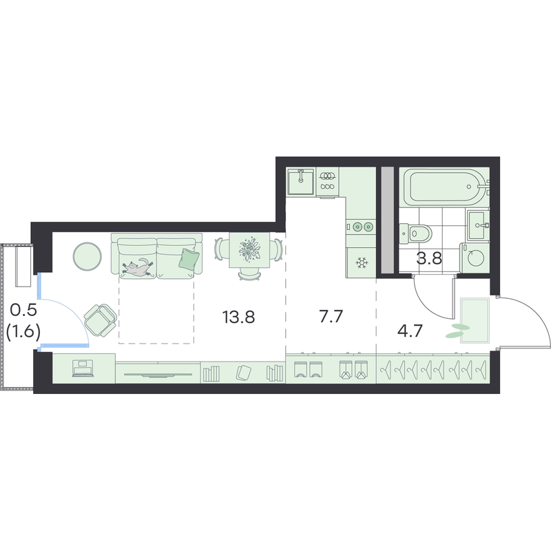 Студия 30,5 м²