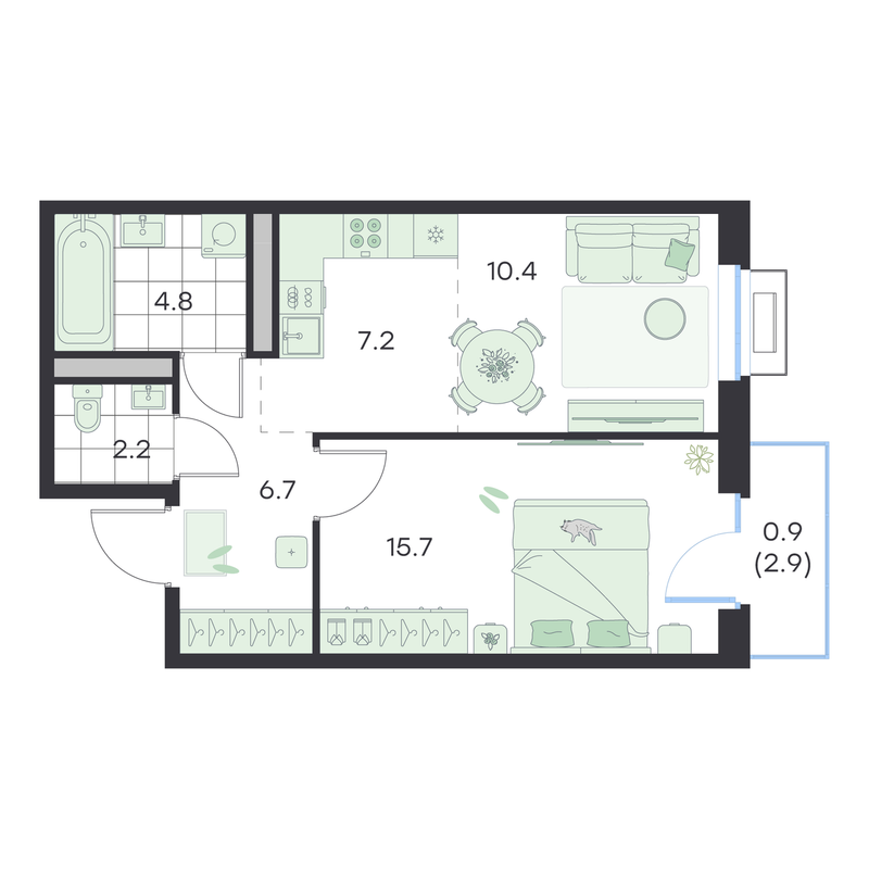 2 ккв (Евро) 47,9 м²