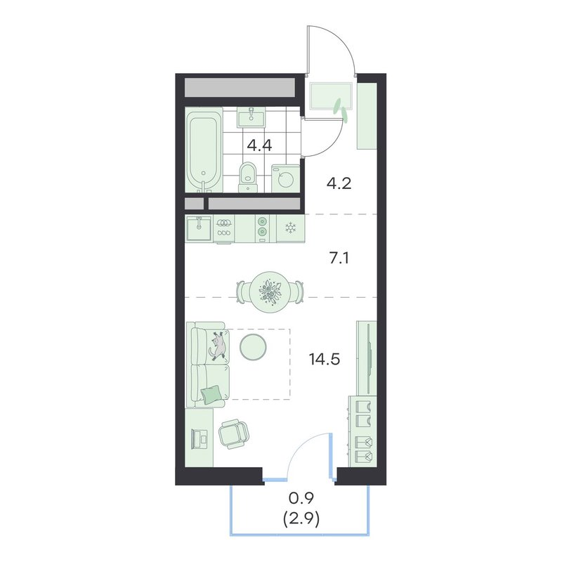 Студия 31,1 м²
