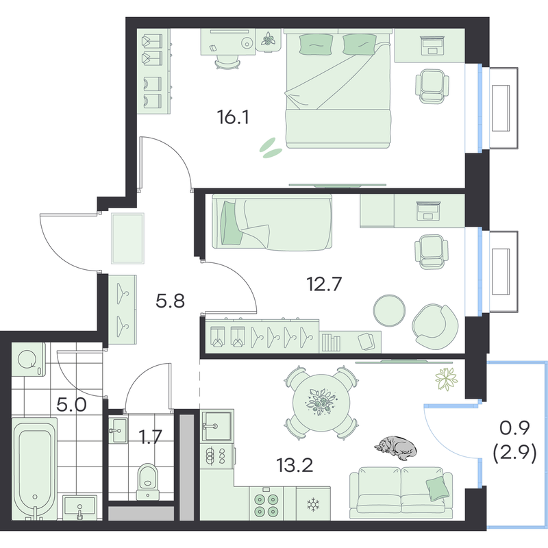 2 ккв 55,4 м²