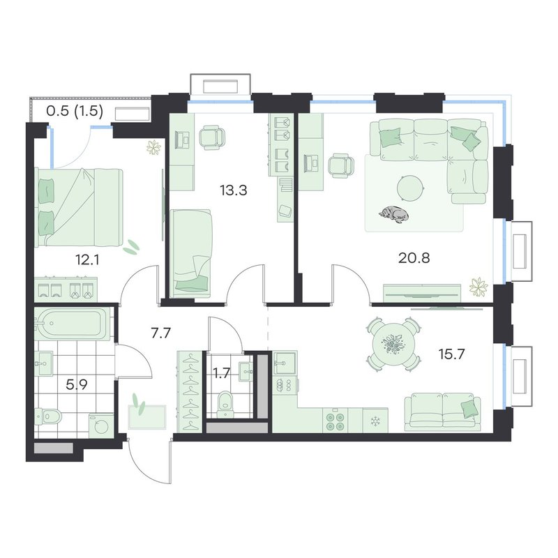 4 ккв (Евро) 77,7 м²