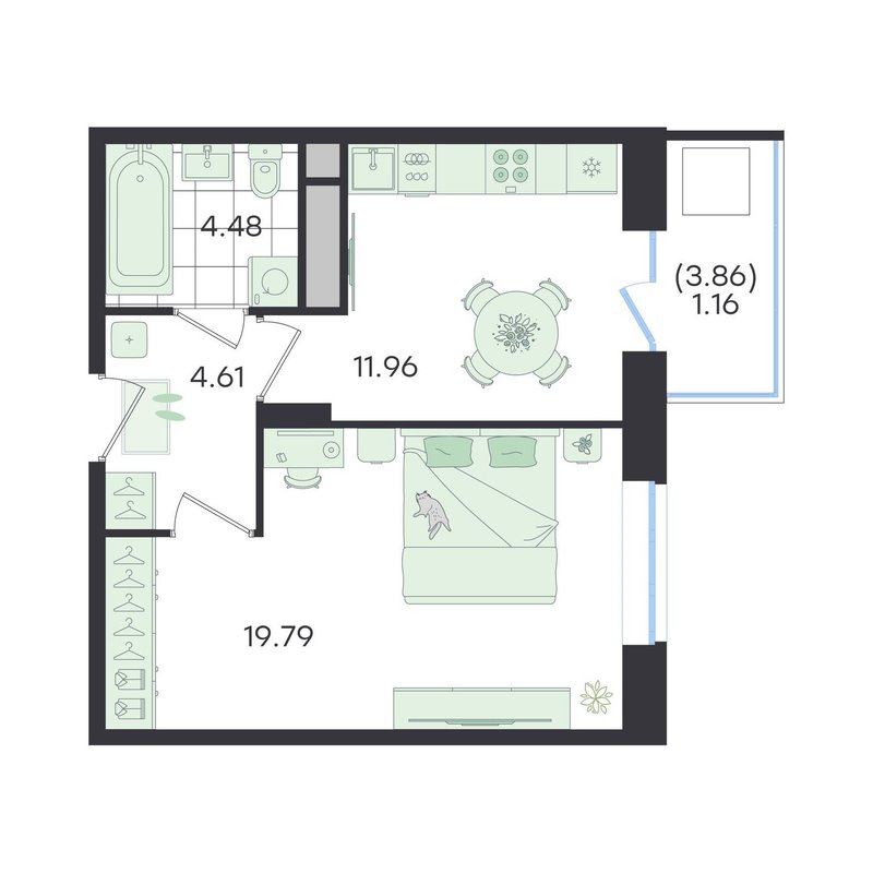 1 ккв 42 м²